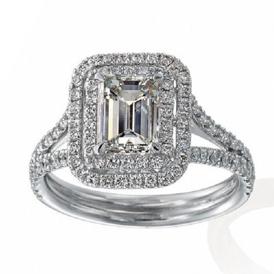 GIA Certified 2.50 CT Emerald & Round Cut Diamond Engagement Ring 18k White Gold