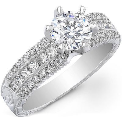 GIA Certified 2.00 CTW Round & Princess Cut Diamond Engagement Ring 18K