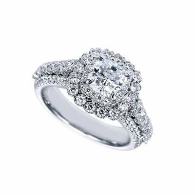 GIA Certified Diamond Engagement Ring 18k White Gold 3.26 carat Cushion Cut