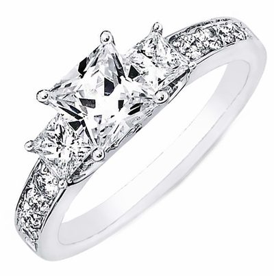 GIA Certified 2.95CTW Princess and Round Brilliant Cut Natural Diamond Engage...