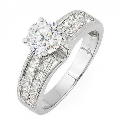 Round & Princess Cut Diamond Engagement Ring 2.50 CT 18k GIA Certified