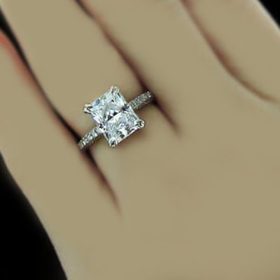 COMPLETELY WHITE 2.10 CTW  Radiant Cut Diamond Engagement Ring SI1 GIA 18K WG