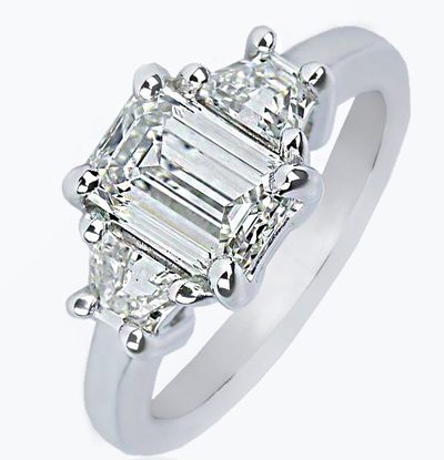 2.10 CT Emerald & Trapezoid Cut Diamond Engagement Ring GIA Certified 18K WG