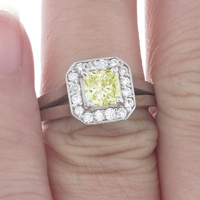 GIA Certified Fancy Yellow Princess Cut Diamond Engagement Ring 2.24 Ct 18k Gold