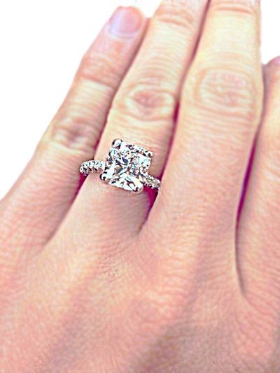 Natural GIA Certified  2 CT Cushion Cut Diamond Ring with Round Cut Sides - 14K