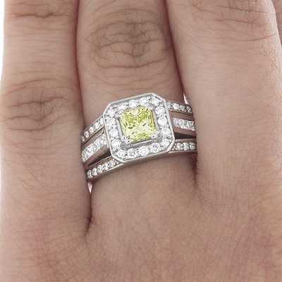 GIA Certified Fancy Yellow Princess Cut Diamond Engagement Ring 3.00 Ct 18K Gold