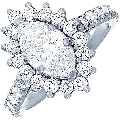 18K Gold Marquise & Round Natural Diamond Ring - 2.00 CT GIA Certified G-VS2