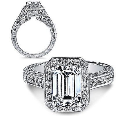 Stunning Emerald and Round Cut Diamond Engagement Ring 3.50 Carat 18k White Gold