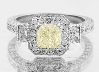 GIA Certified Antique Design 2.75CT Fancy Yellow Cushion Diamond Engagement Ring