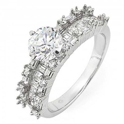 Round and Baguette Shape Diamond Engagement Ring 2.60 CT GIA Certified 18k Gold