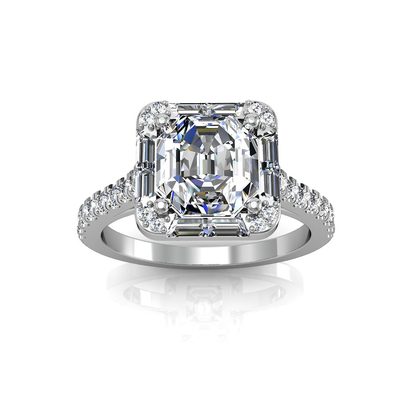 Flawless Asscher Cut Diamond Engagement Ring 2.50ct GIA Certified 18k White Gold