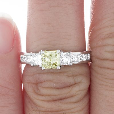 GIA Certified Fancy Yellow Princess Cut Diamond Engagement Ring 2.54 Ct 18k Gold