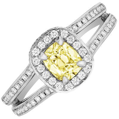 Fancy Yellow Cushion Cut Diamond Engagement Ring GIA 2.75 CT  Platinum