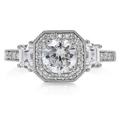 GIA Certified 18k Gold Diamond Engagement Ring Round & Trapezoid Cut 3.00 Carat