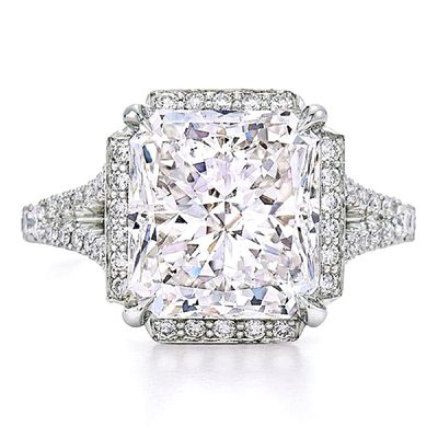 GIA Cert. 6.00 CT Radiant Cut Center - Platinum Round Cut Setting / Halo / Pave'