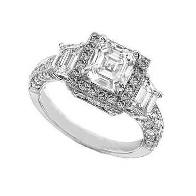Asscher Cut Platinum Diamond 2.75 Carat Engagement Ring GIA Certified