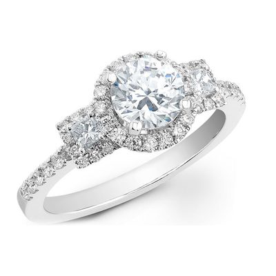 GIA Certified 2.50 Carat Round & Princess Cut Diamond Engagement Ring Platinum