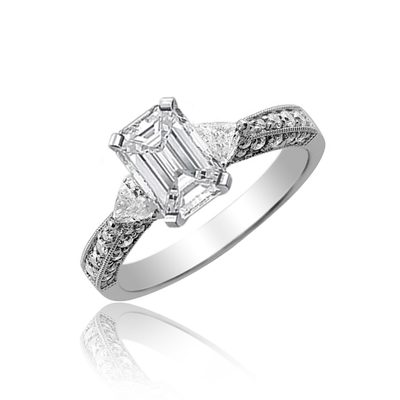 Diamond Engagement Ring Emerald Cut 3.50 CT 18k White Gold GIA Certified