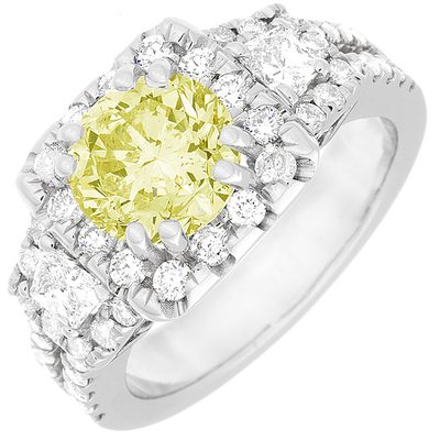 GIA Certified 3.05 CT Fancy Yellow Round Cut Diamond Engagement Ring 18k Gold