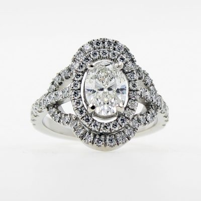 GIA Certified Diamond Engagement Halo Ring 3.50 Carat Oval Shape 18k White Gold