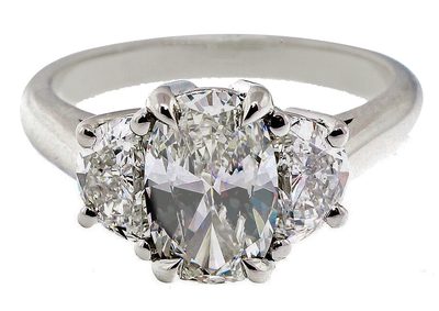 GIA Certified Diamond Engagement Ring  3 Stone 2.40 CTW Oval Cut & Half moon 18k