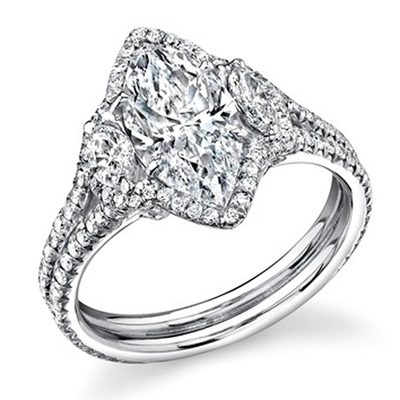 GIA Certified Marquise and Round Shape Diamond Engagement Ring 18k Gold 3.10 CT