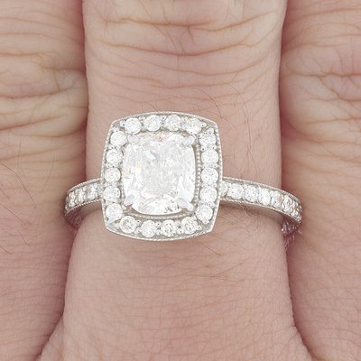 GIA Certified Cushion Cut Diamond Engagement Ring 3.18 carat 14k White Gold