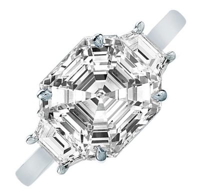 2.10 CT Asscher and Trapezoid Shape 3 Stone Diamond Engagement Ring Platinum ...