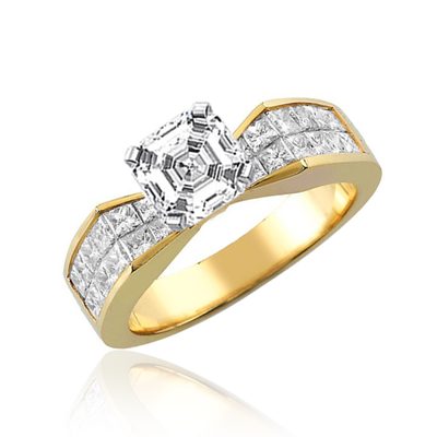 Asscher & Princess Cut 18k Gold 3.25 CT GIA Certified Diamond Engagement Ring