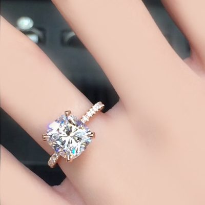GIA Certified 3.00 Carat Cushion Cut Diamond Engagement Ring 18k White Gold