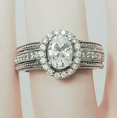 GIA Certified Diamond Engagement Halo Style Ring 2.59 CT Oval Cut 18k White Gold