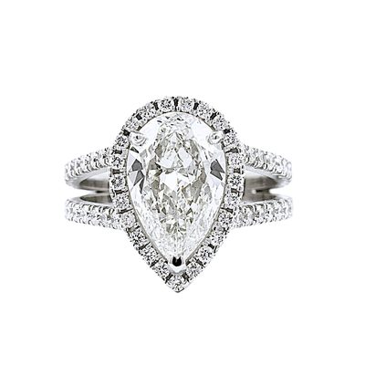 GIA Certified 4 CT Pear Shape Diamond Split Shank Engagement Ring - Platinum