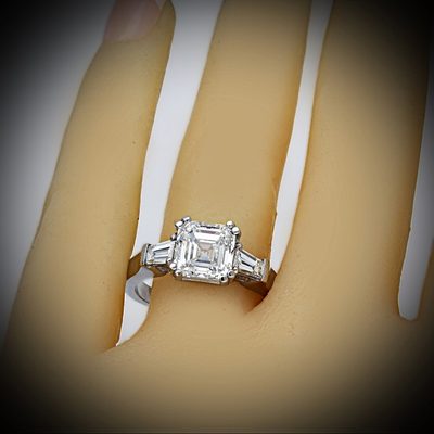 GIA Certified Asscher Cut Three Stone Natural Diamond Ring - Center 1.70 F/VS1