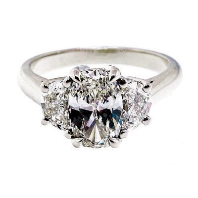 3 Stone 3.00 Ct Oval Cut Diamond Engagement Ring GIA Certified 18k White Gold