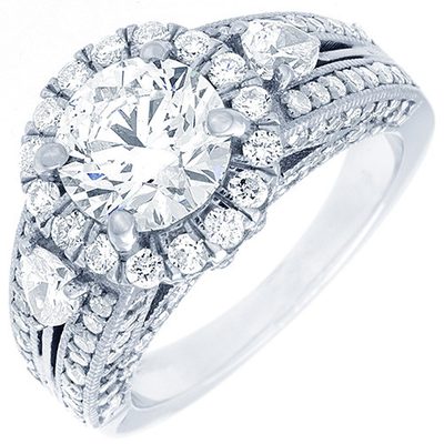 Round & Pear Shape Diamond 4.00 Carat Engagement Ring 18k Gold GIA Certified