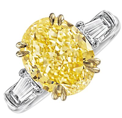 GIA Certified 3.80 Carat Fancy Yellow Oval Cut Diamond Platinum Engagement Ring