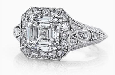 GIA Certified Asscher and Round Cut Diamond 3.50 CT Engagement Ring 18k Gold