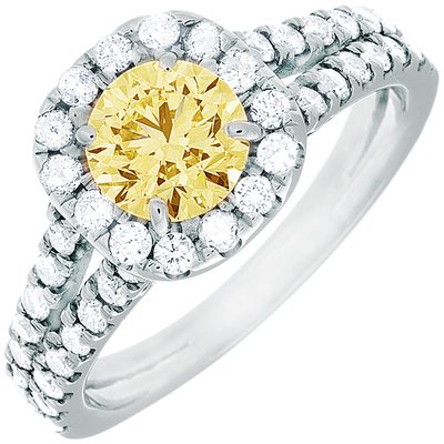 Diamond Engagement Ladies Ring GIA  2.50 CT Fancy Yellow Round Cut Platinum