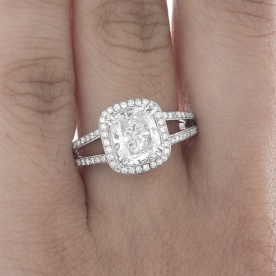 GIA Certified Diamond Engagement Ring Cushion Cut 18k White Gold 3.64 carat