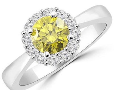 GIA Certified Fancy Yellow 1.63 Carat Round Diamond Engagement Ring Platinum