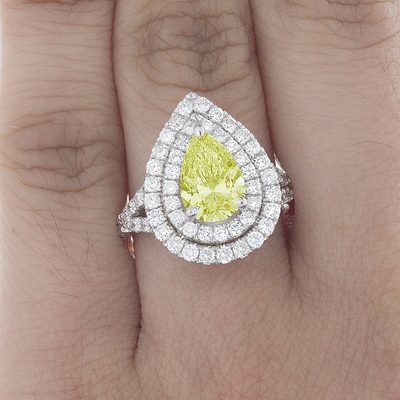Estate Antique Style GIA 2.75 CT Fancy Intense Yellow Pear Diamond Engagement