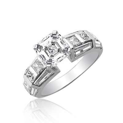 GIA Certified Asscher Cut Diamond 3.50 Carat 18k Gold Engagement Ring