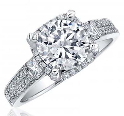 GIA Certified 3.30 CT Round & Trapezoid Cut Diamond Engagement Ring 18k Gold