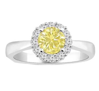 Fancy Yellow Round Shape GIA Diamond Engagement Ring Platinum 1.81 Carat VVS2