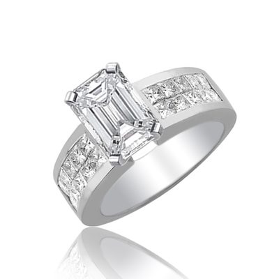 Emerald and Princess Cut Diamond Engagement Ring 18k Gold GIA Certified 3.50 CT