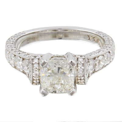 3.50 CT Cushion & Round Cut Diamond Engagement Ring 18k White Gold GIA Certified