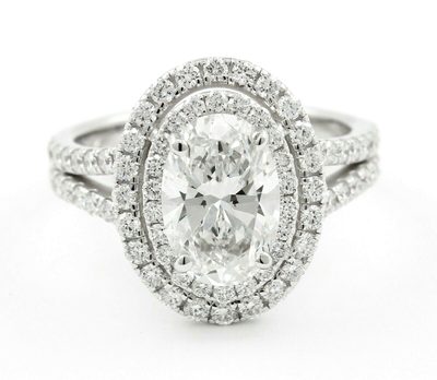 GIA Certified Diamond Engagement Halo Split shank Ring 3.17 CT Oval Cut 18k Gold