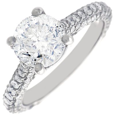 GIA Certified Round Cut Diamond 3.00 Carat 18k White Gold Engagement Ring