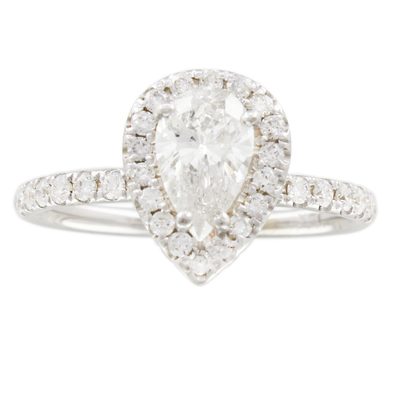 3.00 CT Pear & Round Shape Diamond Engagement Ring 18k White Gold GIA Certified