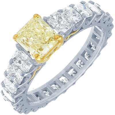 GIA Certified 5.50 CT Fancy Yellow Cushion Diamond Eternity Engagement Ring